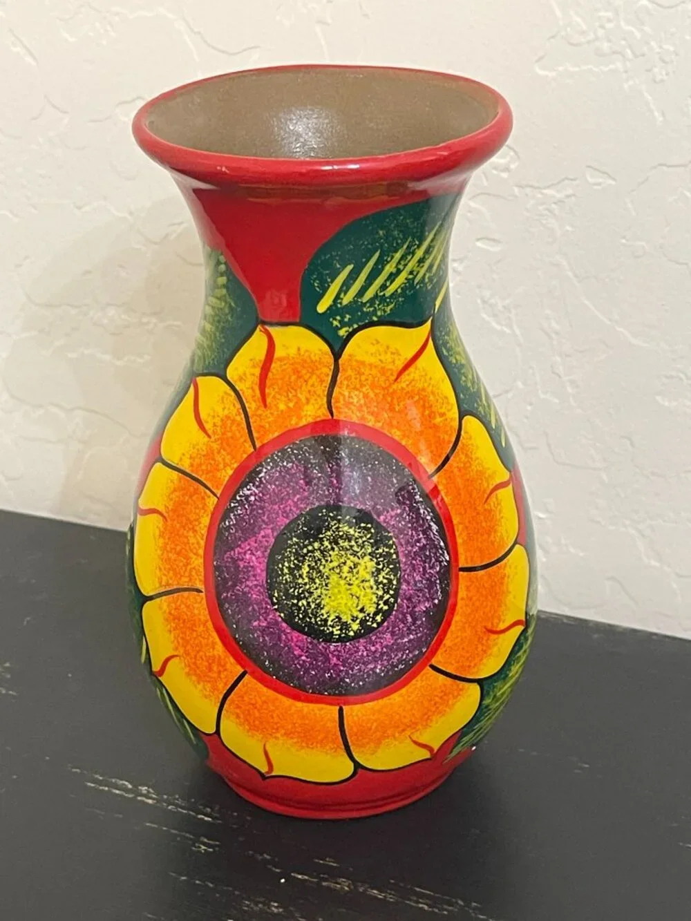 Riviera Maya Talavera Vase Red Flower Mexico Pottery